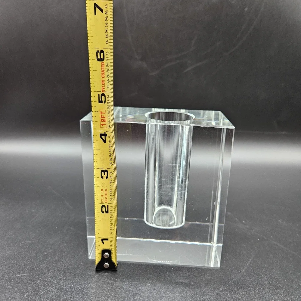 Vintage MCM Clear Crystal Block Bud Vase Heavy Minimalist Propagation Decor